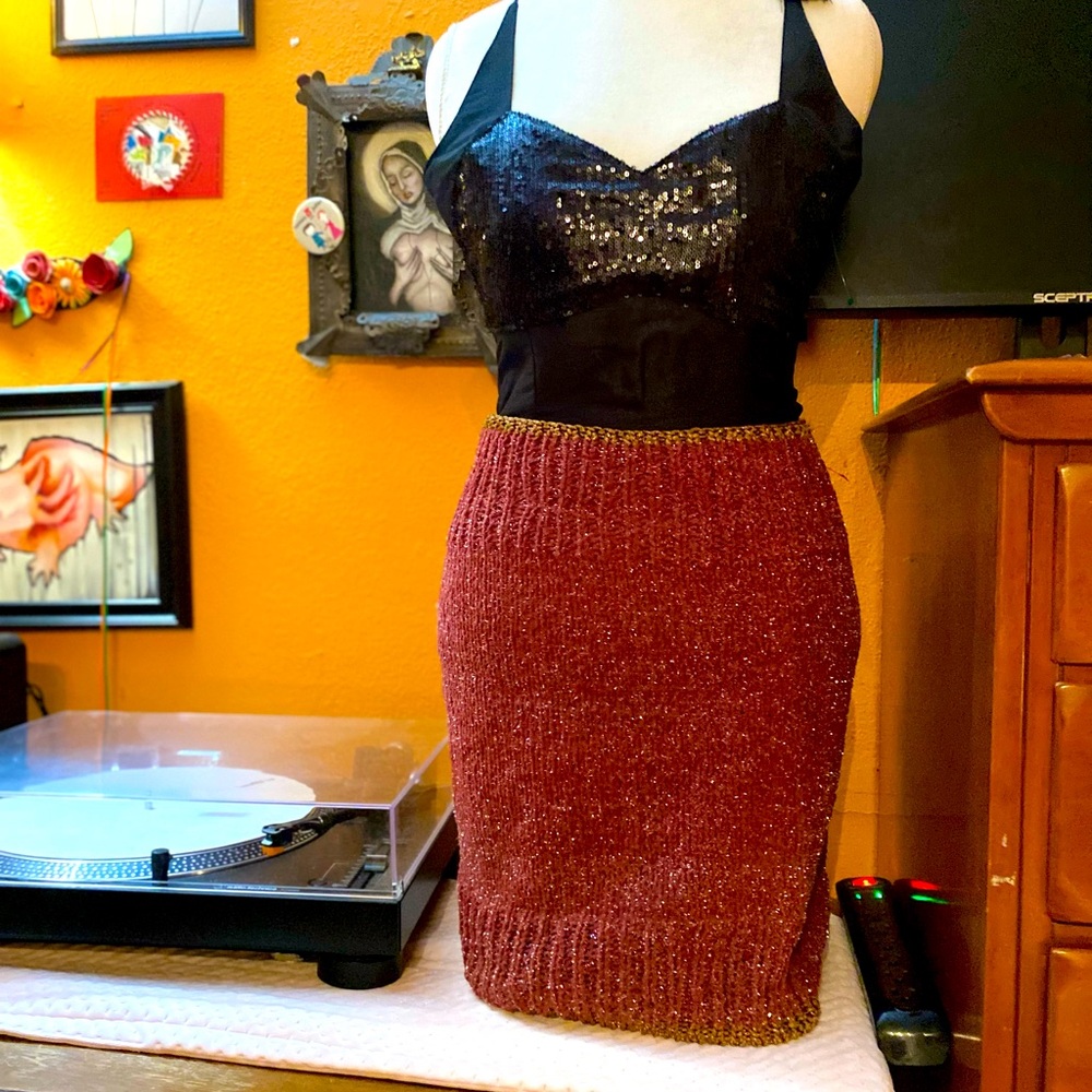 Handknit sparkly miniskirt.
